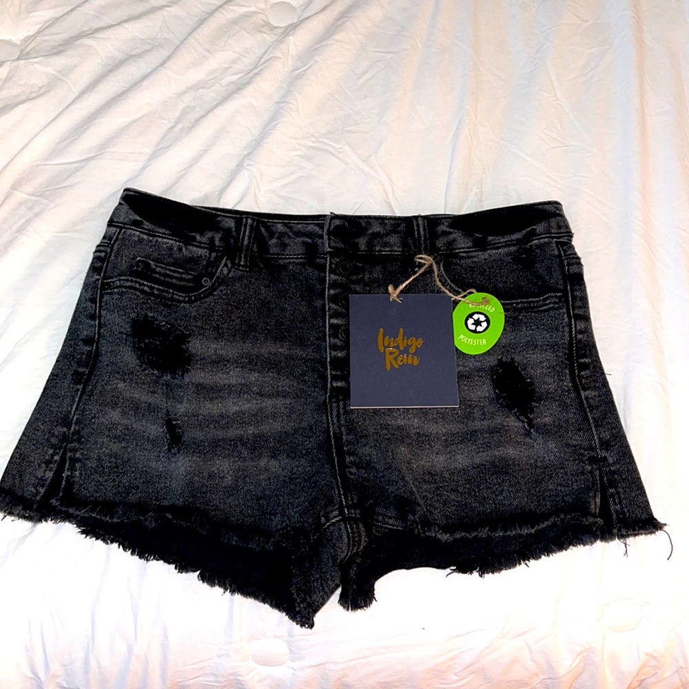 Indigo Rein Black Distressed Denim Jean Shorts